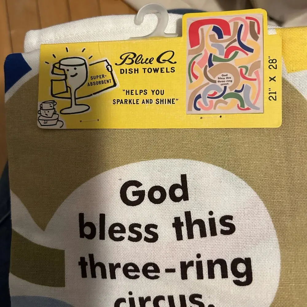 Blue Q Dish Towel God Bless This Three Ring Circus Novelty Kitsch 100% Cotton